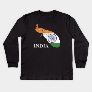 India Peacock Flag Kids Long Sleeve T-Shirt